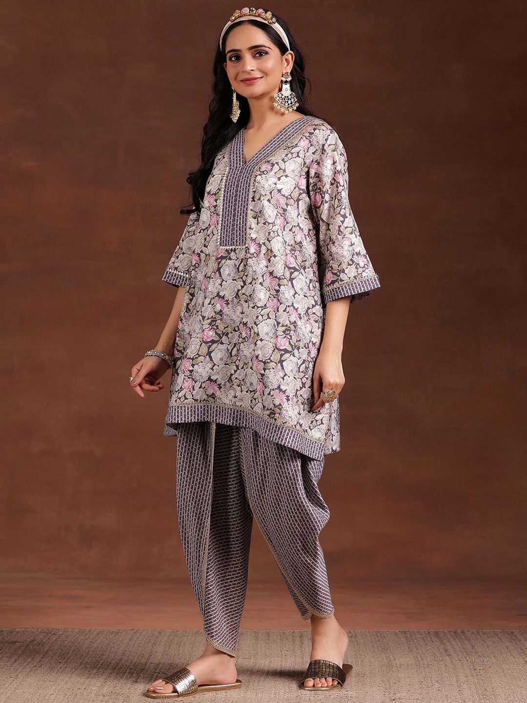 Libas Women Floral Printed Regular Gotta Patti Kurta with Dhoti Pants