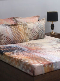 BOMBAY DYEING Brown & White Printed 300 TC Cotton King Bedsheet with 4 Pillow Covers
