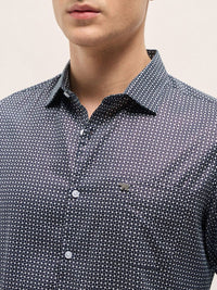 THE BEAR HOUSE Men Spread Collar Geometric Printed Cotton Tailored Fit Formal Shirt