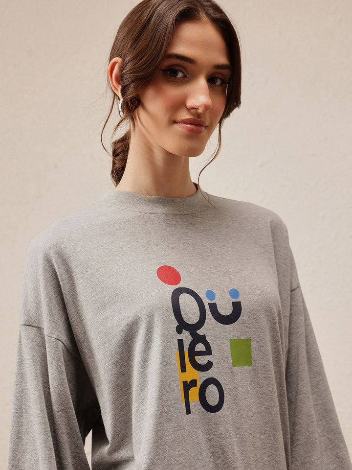 QUIERO Women Printed Drop-Shoulder Sleeves Bio Finish T-shirt