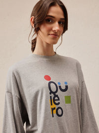 QUIERO Women Printed Drop-Shoulder Sleeves Bio Finish T-shirt