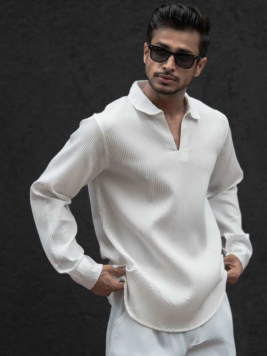 Powerlook Self Design Polo Collar Long Sleeves T-Shirt With Trouser