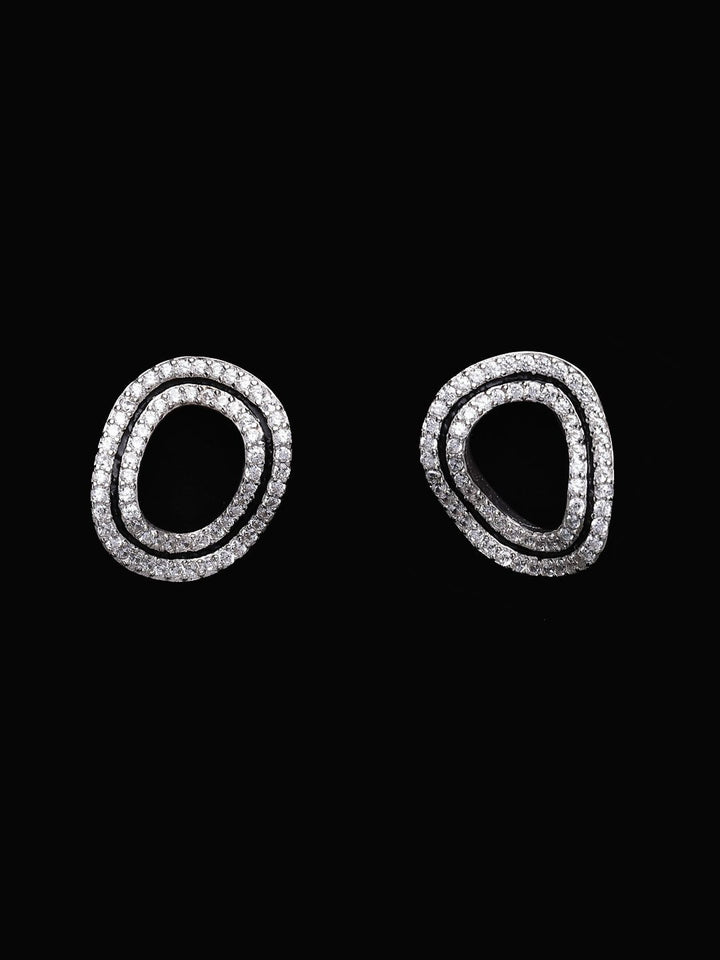 PANASH 925 Sterling Silver Rhodium-Plated CZ-Studded Classic Studs