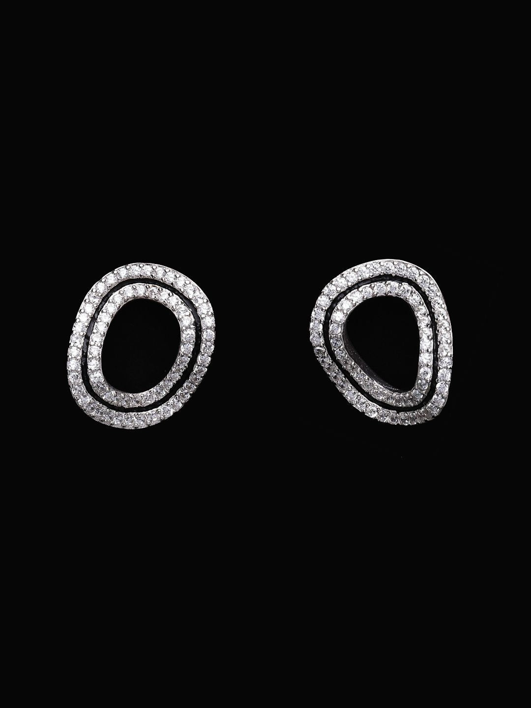 PANASH 925 Sterling Silver Rhodium-Plated CZ-Studded Classic Studs