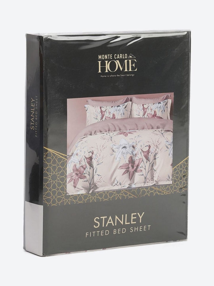 Monte Carlo Stanley Pink & White Floral Printed 144 TC King Bedsheet Set 1.85 m x 1.95 m