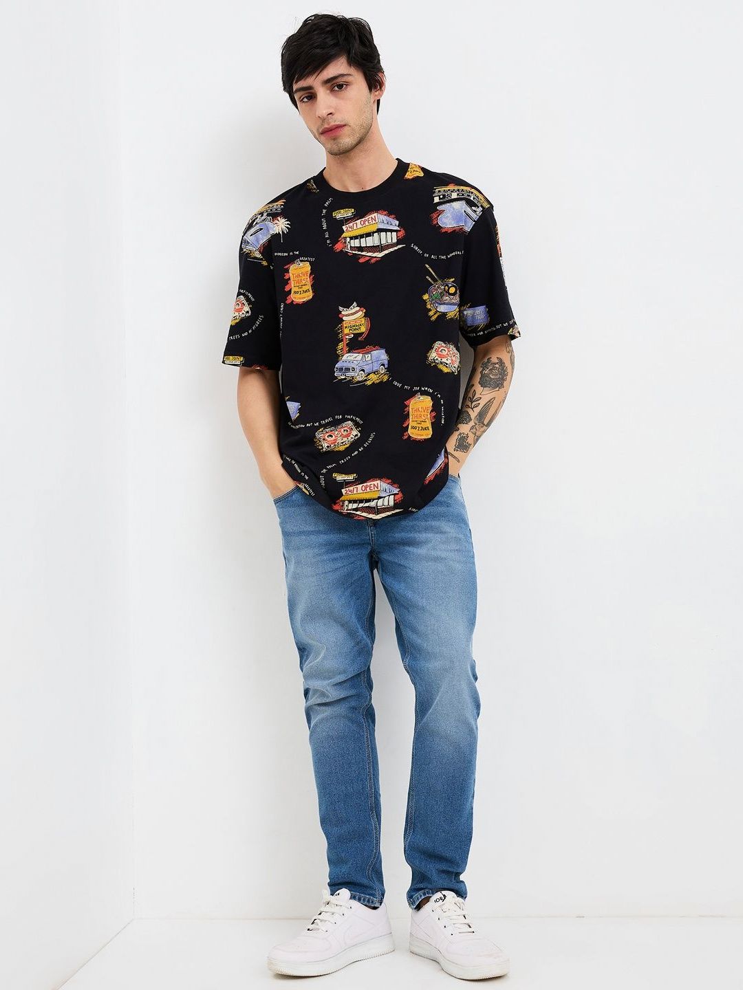 SPYKAR Men Conversational Printed Round Neck Cotton Relaxed Fit T-shirt
