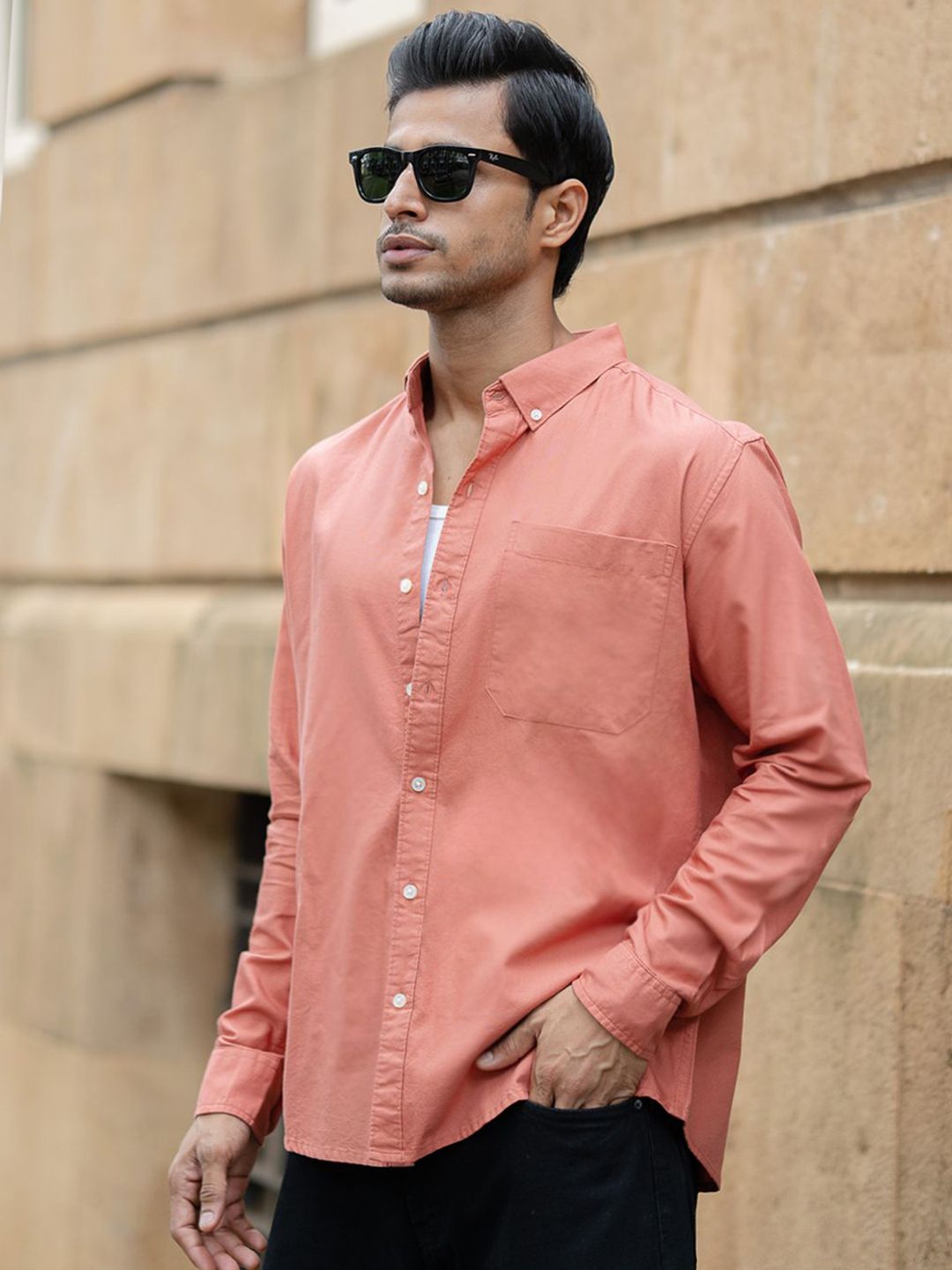 Powerlook Men Solid Button-Down Collar Pure Cotton Casual Shirt