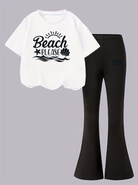 YK Girls Printed Round Neck T-shirt With Trousers