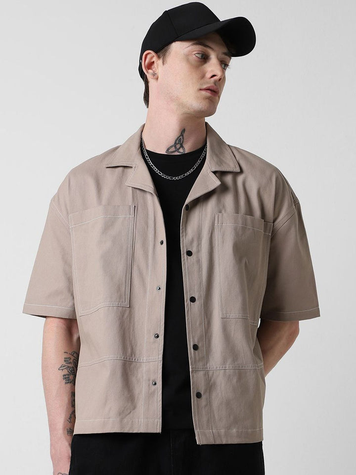 VASTRADO Men Classic Cuban Collar Solid Cotton Oversized Casual Shirt