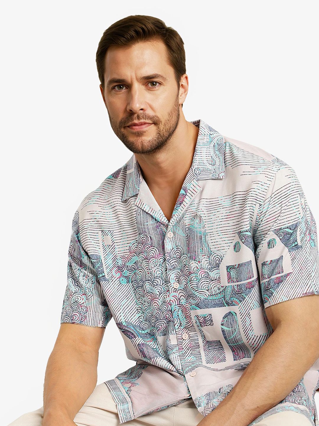 RARE RABBIT Men Comfort Abstract Printed Boxy Casual Shirt