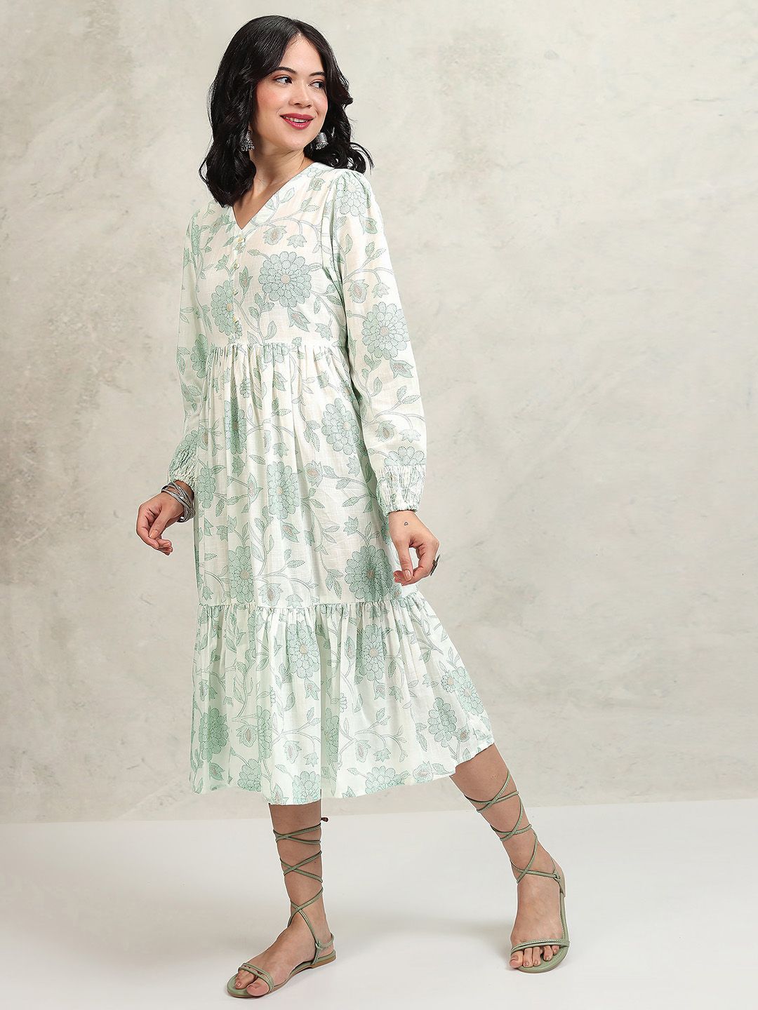 Vishudh Floral Printed Fit & Flare Midi Dress