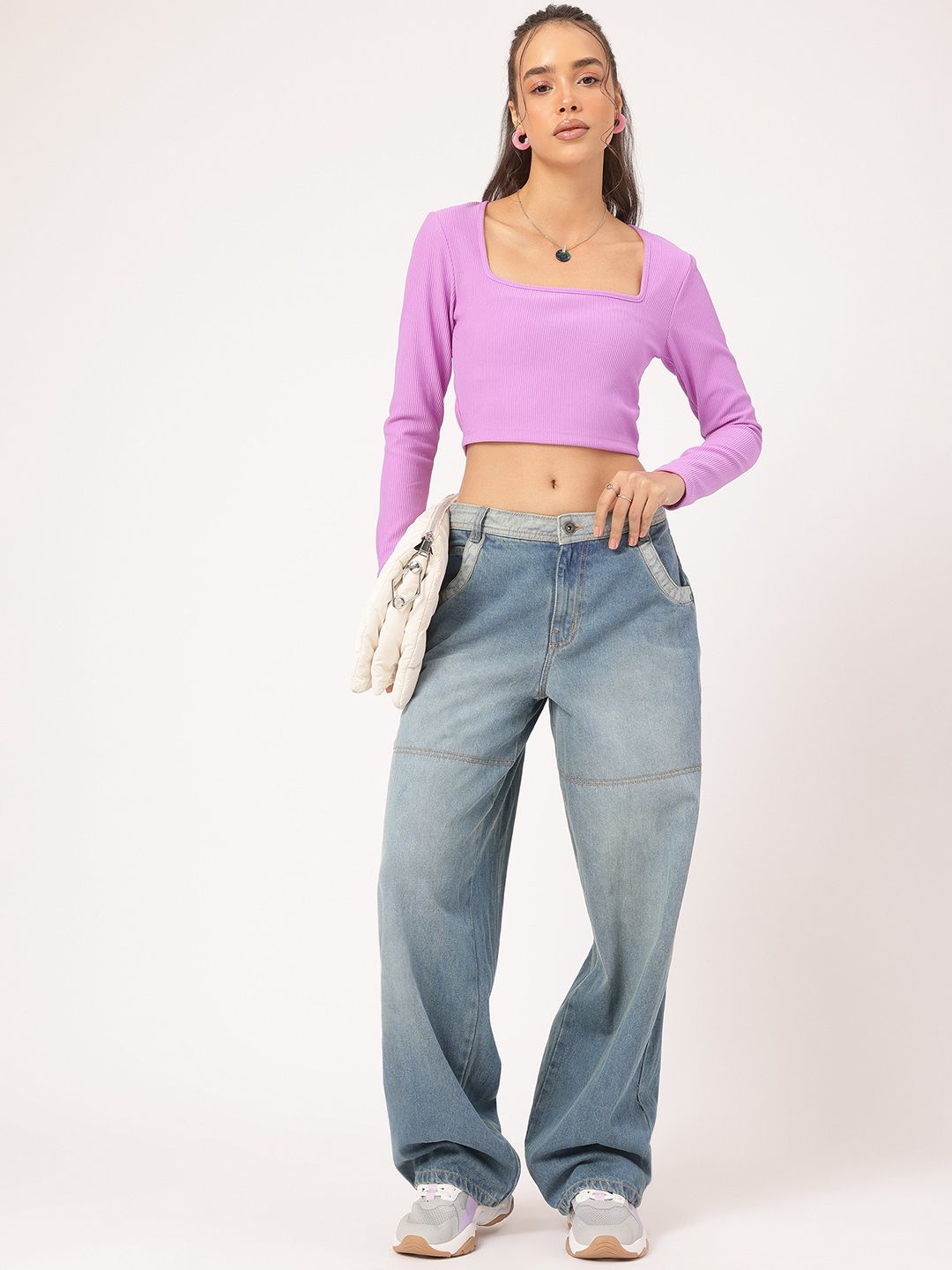 DressBerry Aesthetic Avenue Square Neck Ribbed Crop Top