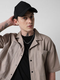 VASTRADO Men Classic Cuban Collar Solid Cotton Oversized Casual Shirt