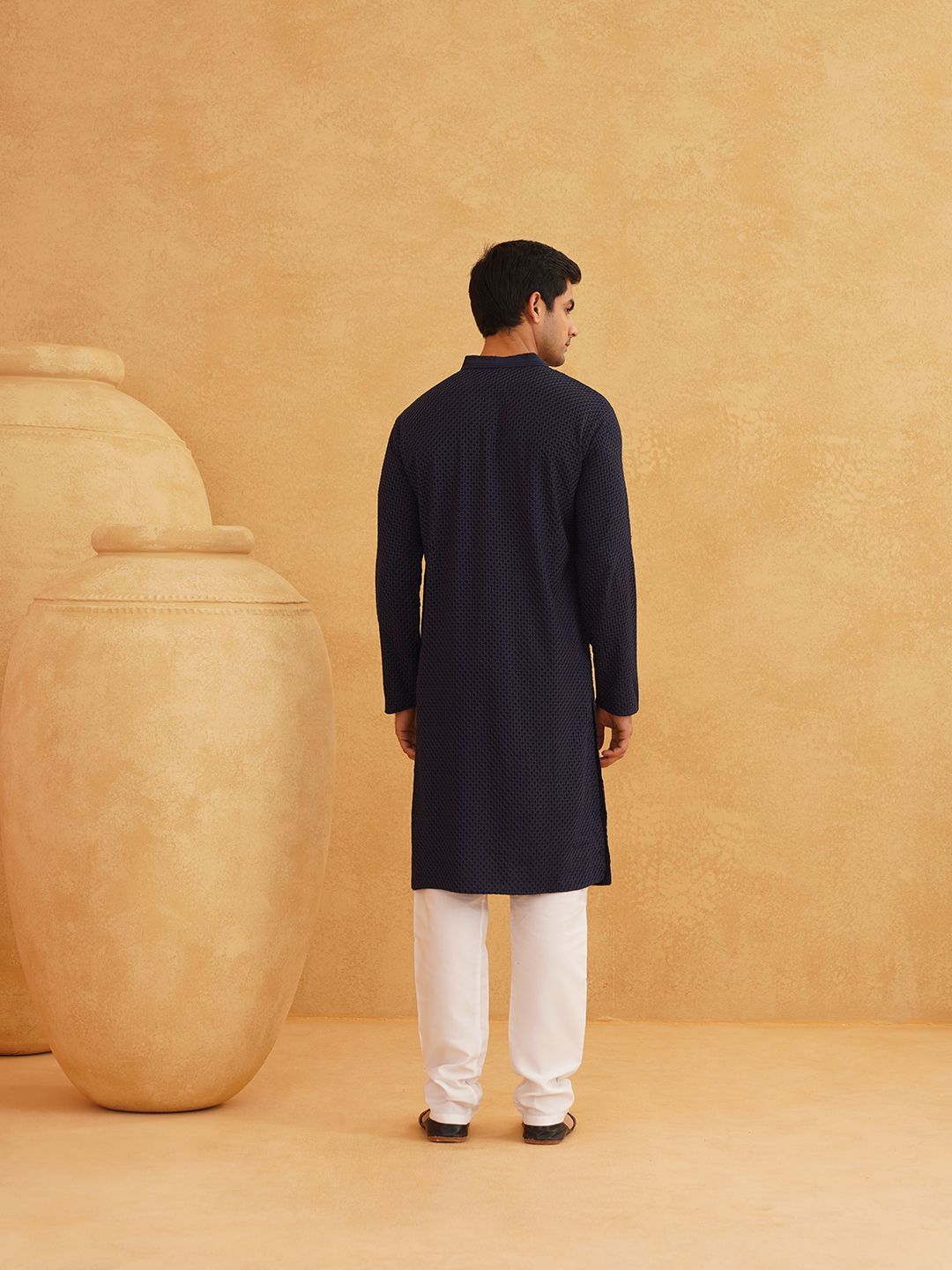 SOJANYA Geometric Embroidered Mandarin Collar Pure Cotton Straight Kurta