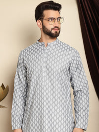 Anouk Grey Mandarin Collar Ethnic Motifs Printed Straight Kurta with Pyjamas