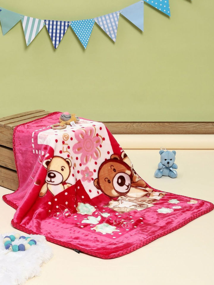 Monte Carlo Pink & Beige Cartoon Characters Mild Winter 550 GSM Single Bed Blanket
