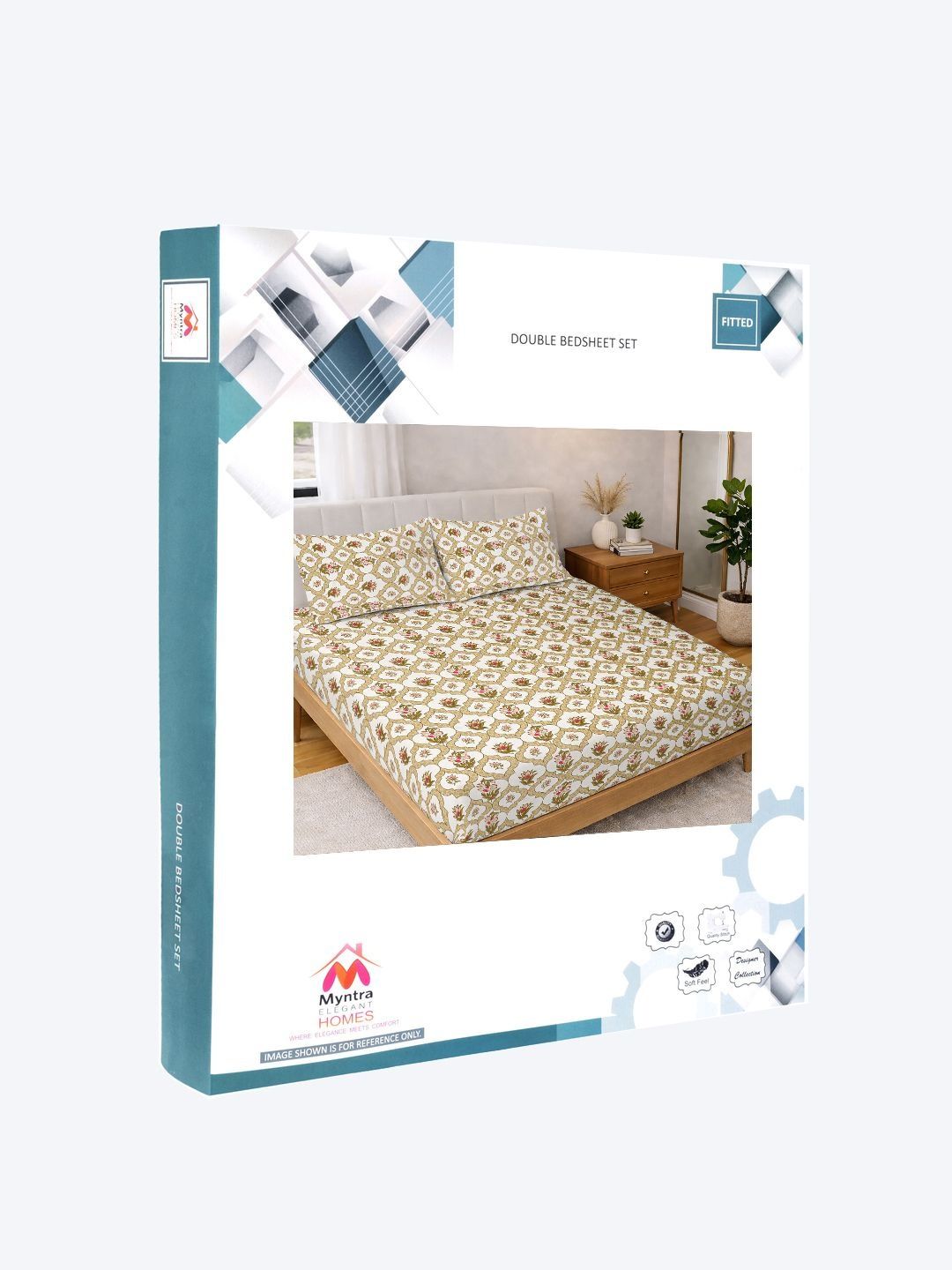 Myntra Elegant Homes Yellow Floral 300 TC King Cadar dengan 2 Sarung Bantal