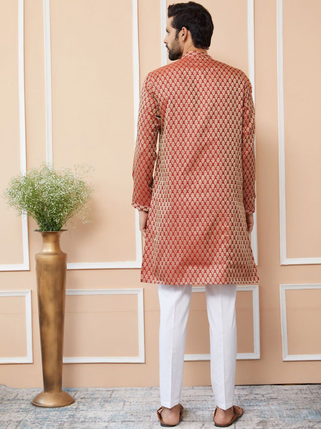 See Designs Ethnic Motifs Woven Design Mandarin Collar Silk Jacquard Straight Kurta