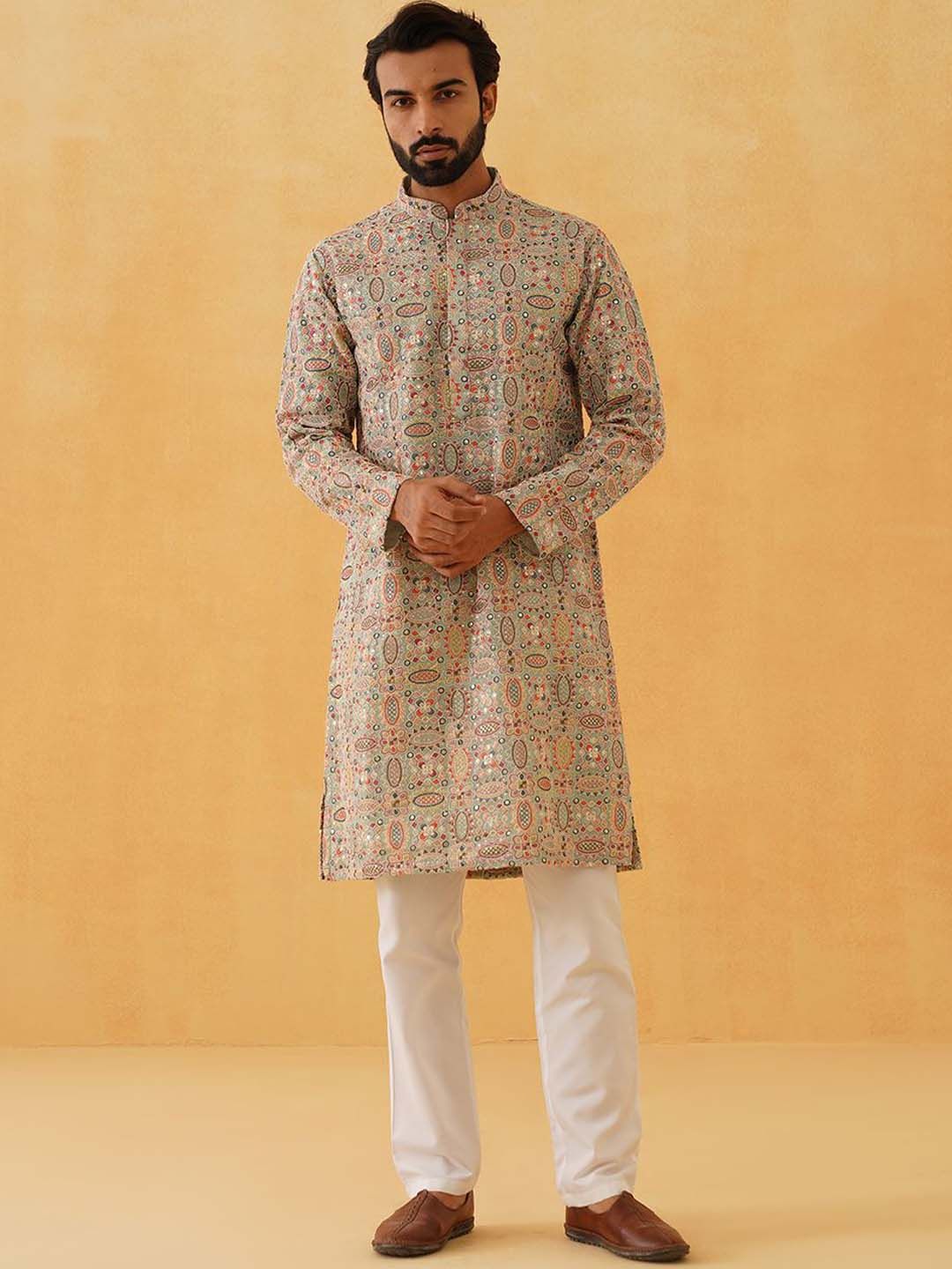 SOJANYA LUXE Floral Kashmiri Bordir Labuci Kurta Lurus Georgette Dengan Seluar