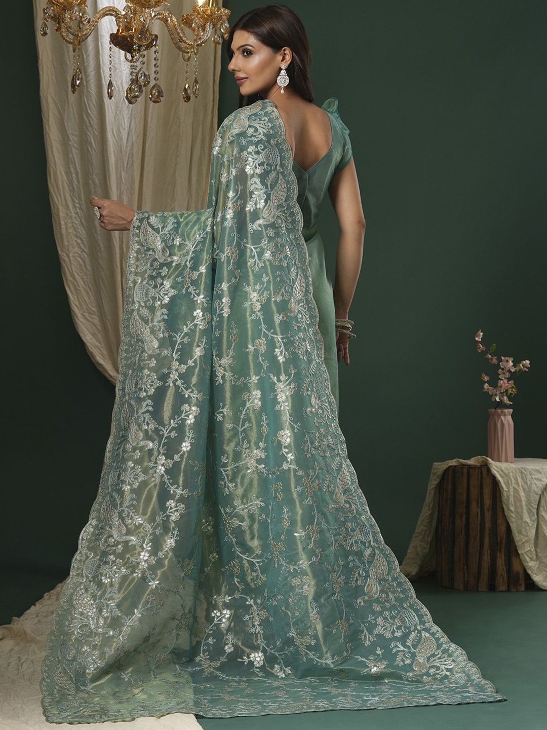 Saree mall Embroidered Embellished Organza Saree