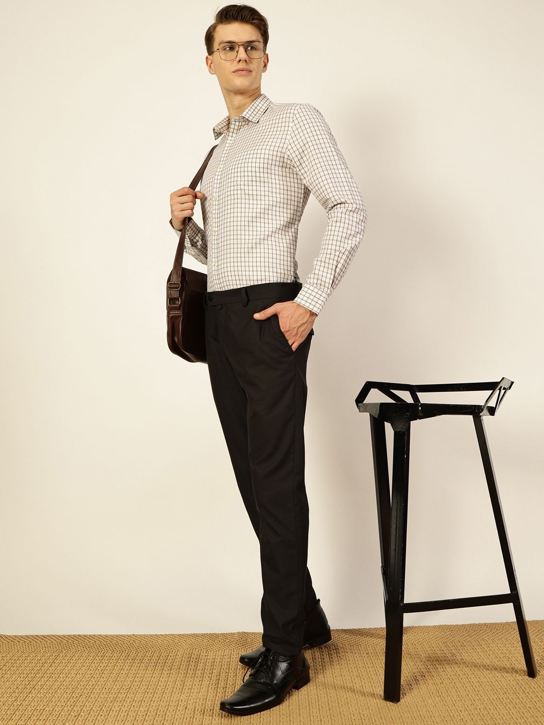 Thomas Scott Men Smart Spread Collar Tartan Checked Cotton Formal Shirt