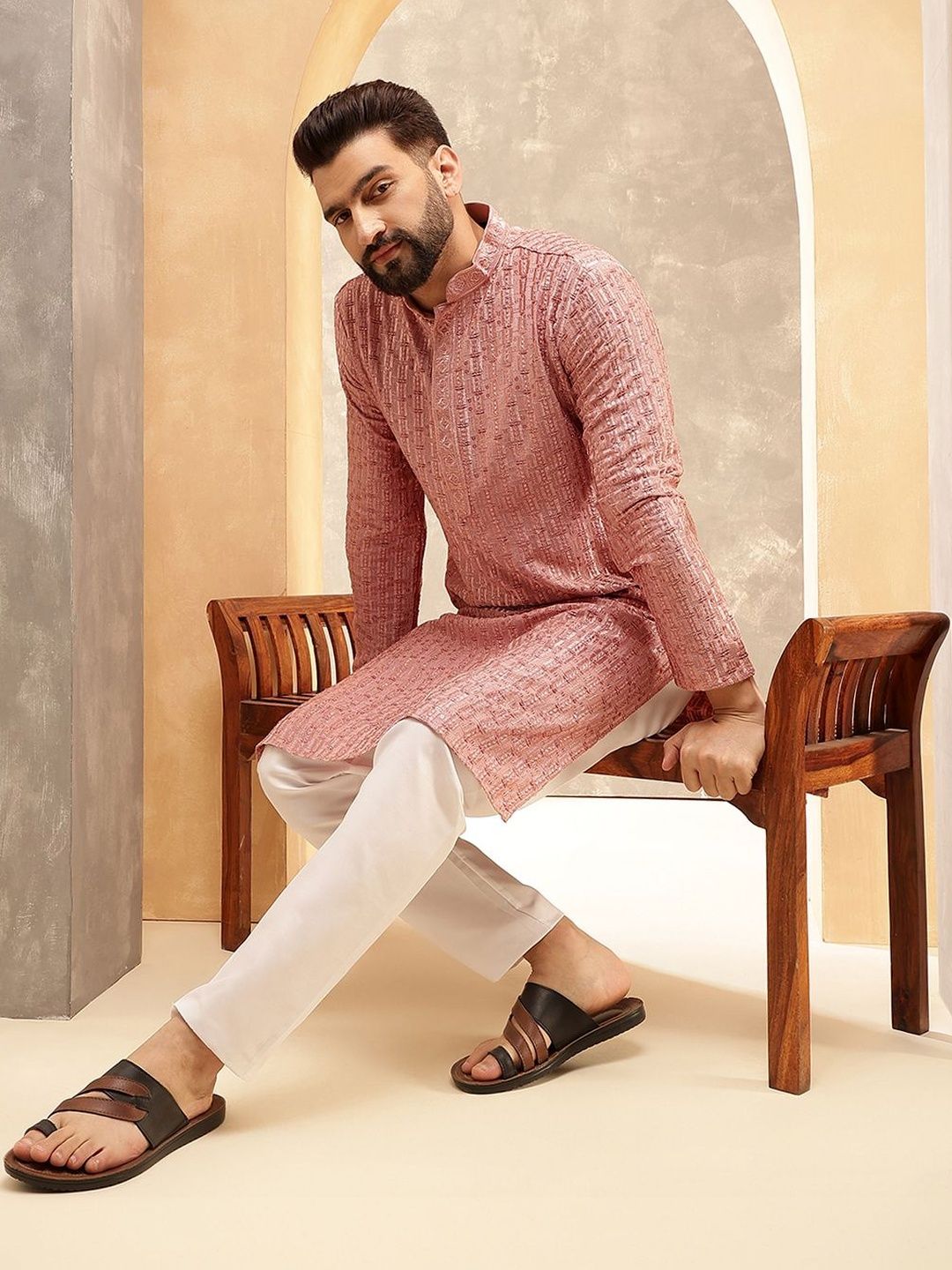 SOJANYA Men Embroidered Regular Kurta with Pyjamas