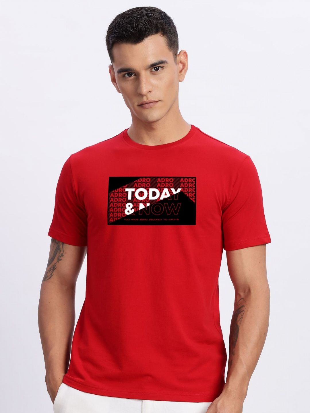 ADRO Typography Printed Round Neck Cotton T-shirt