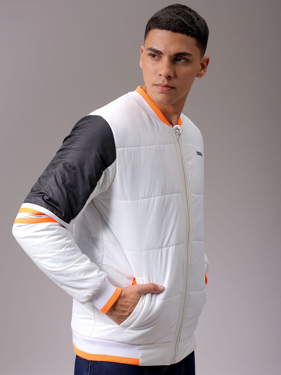 The Indian Garage Co Men Colourblock Slim Fit Puffer Jacket