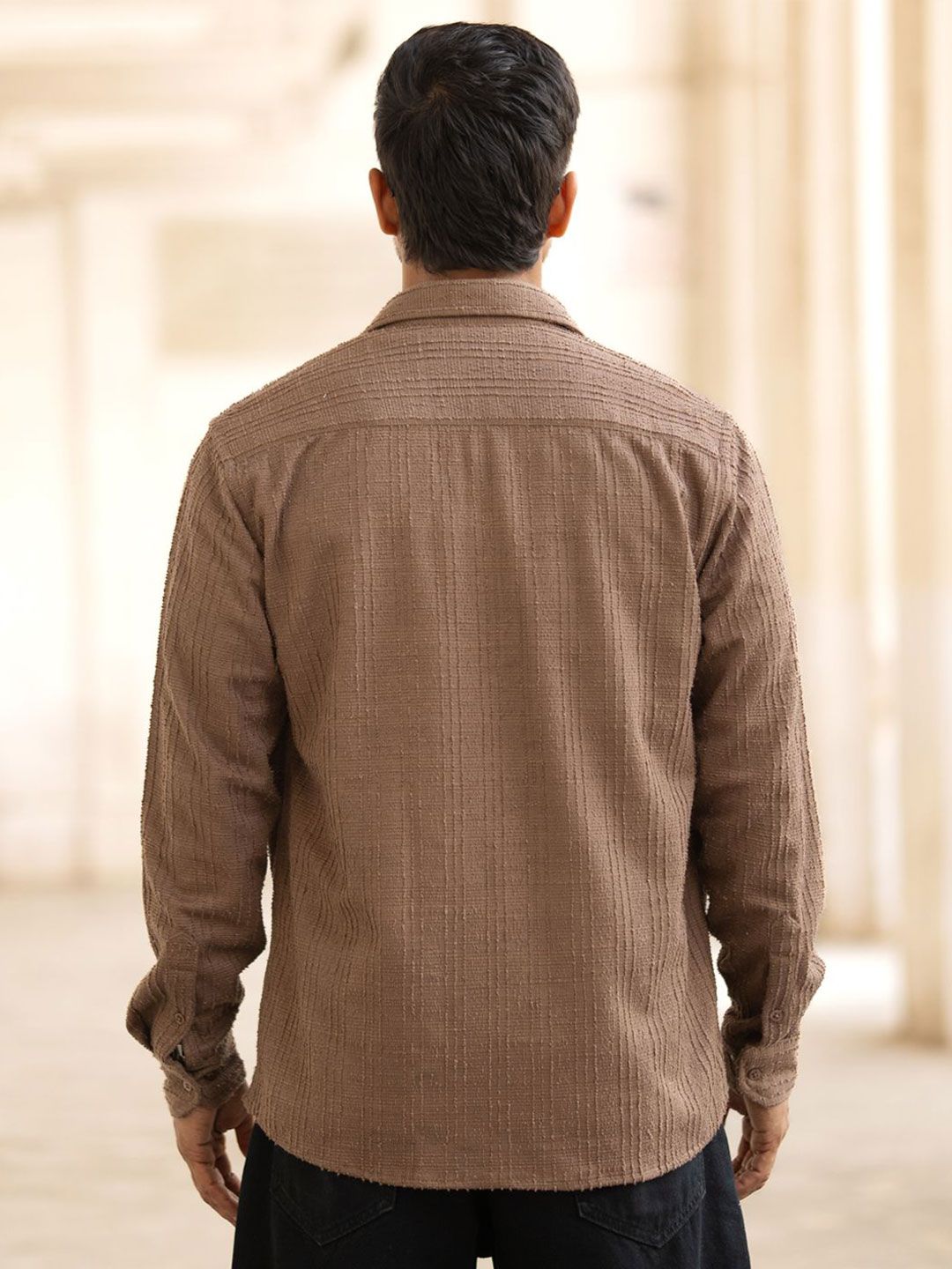 Powerlook Men Spread Collar Textured Cotton Casual Shirt