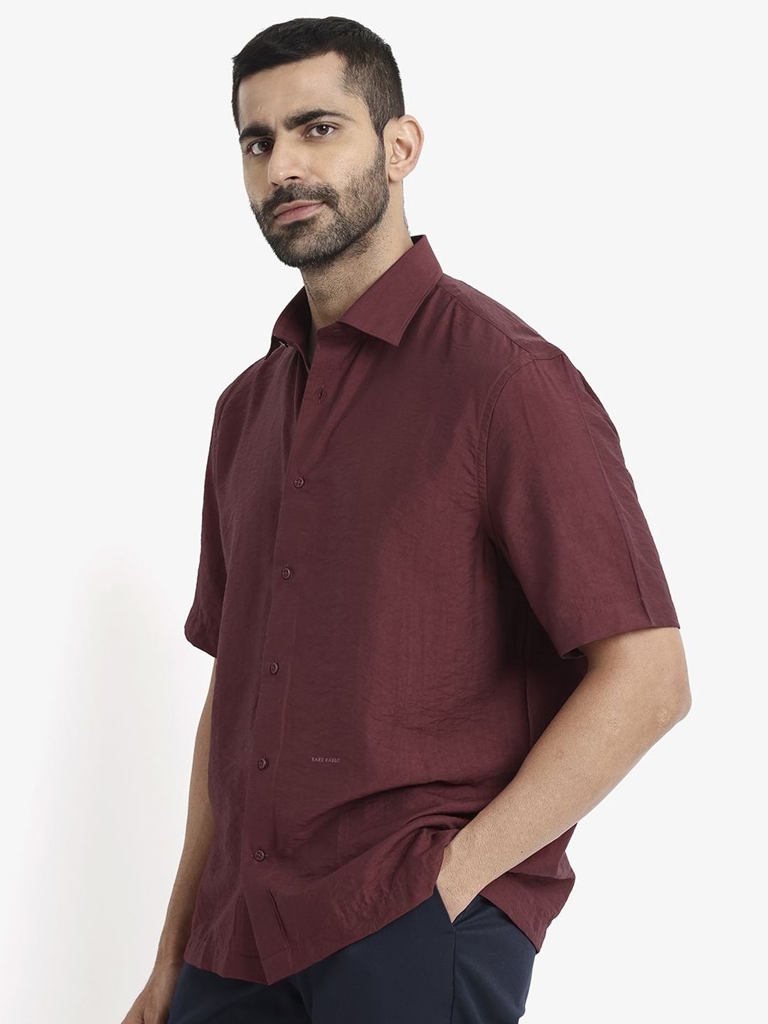 RARE RABBIT Men Comfort Spread Collar Solid Casual Shirt