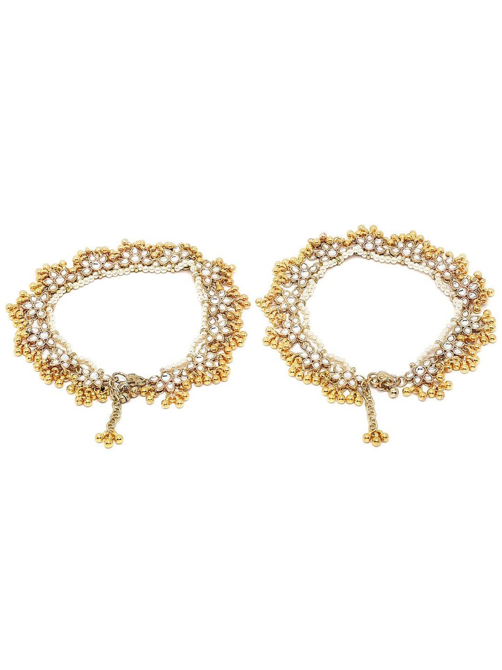 Set Karatcart dari 2 Anklets Kundan Putih berlapis emas
