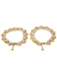 Set Karatcart dari 2 Anklets Kundan Putih berlapis emas