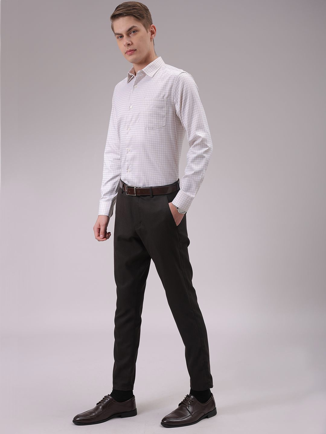 The Indian Garage Co. X Luxe Men Cutaway Collar Checked Slim Fit Formal Shirt