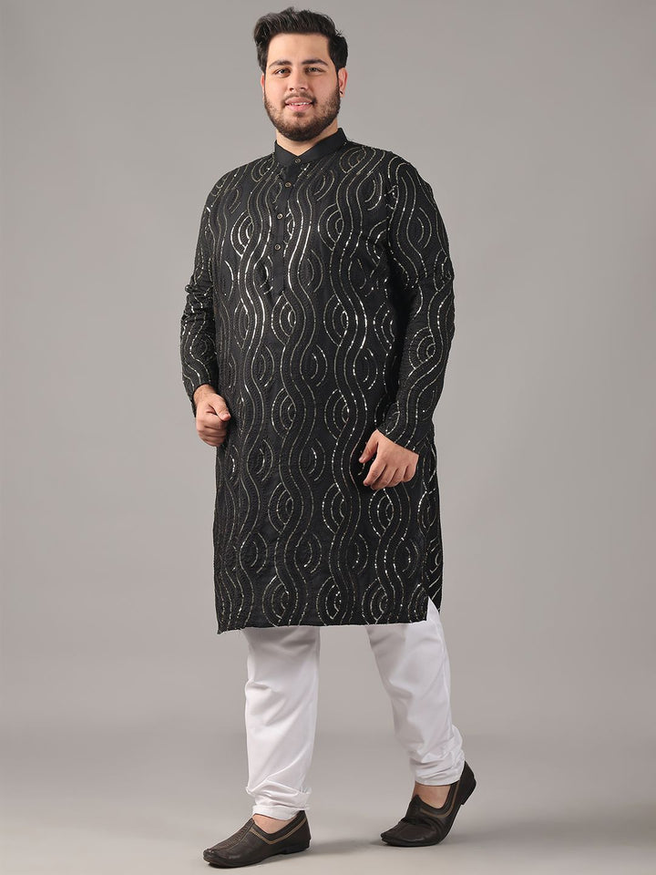 SOJANYA PLUS Plus Size Men Floral Embroidered Pure Cotton Straight Kurta & Pyjamas