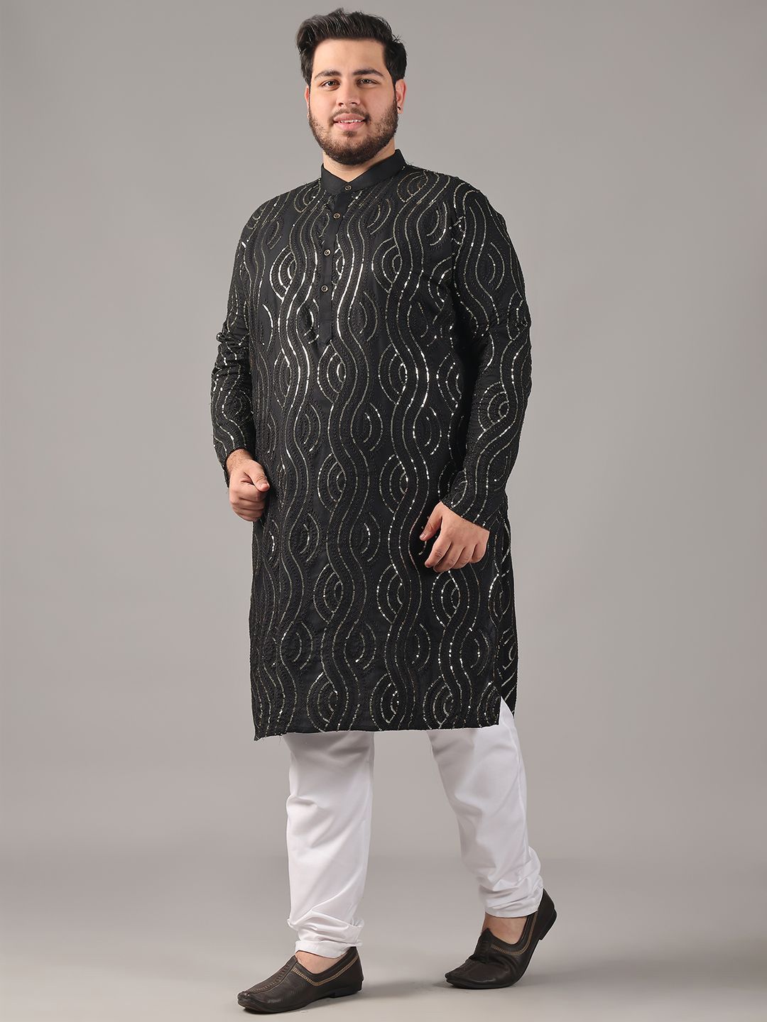 SOJANYA PLUS Plus Size Men Floral Embroidered Pure Cotton Straight Kurta & Pyjamas
