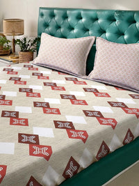 KLOTTHE Beige Geometric 400 TC Cadar Katil King dengan 2 Sarung Bantal