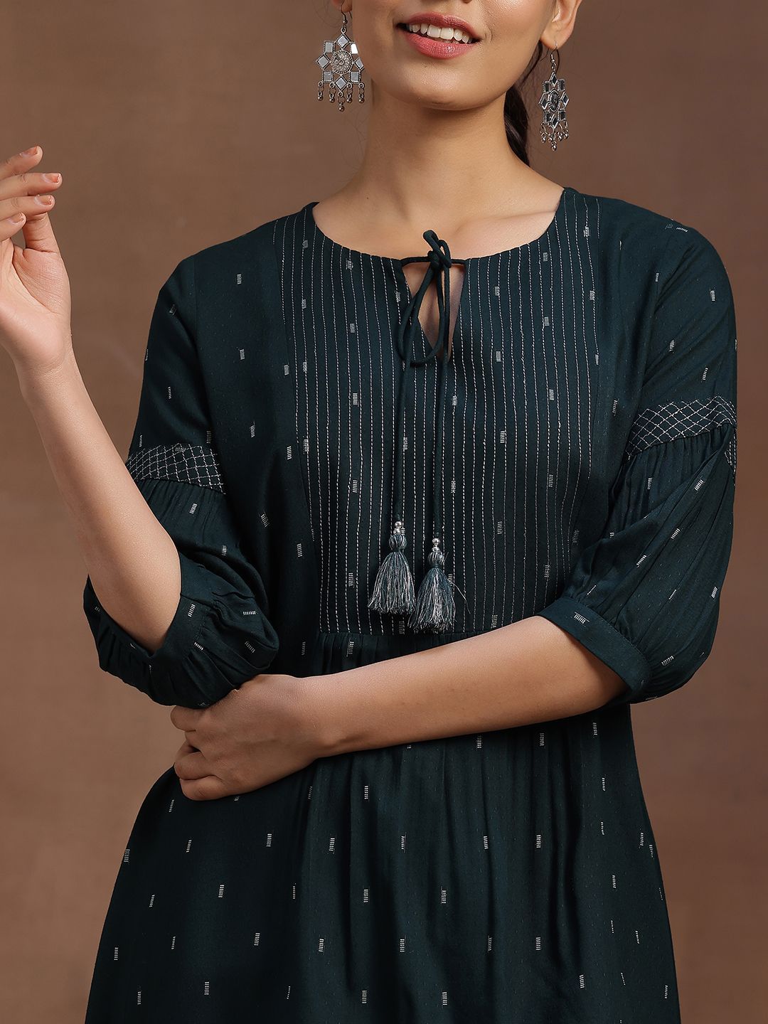 Libas Geometric Woven Design Dobby Pleated Kurti