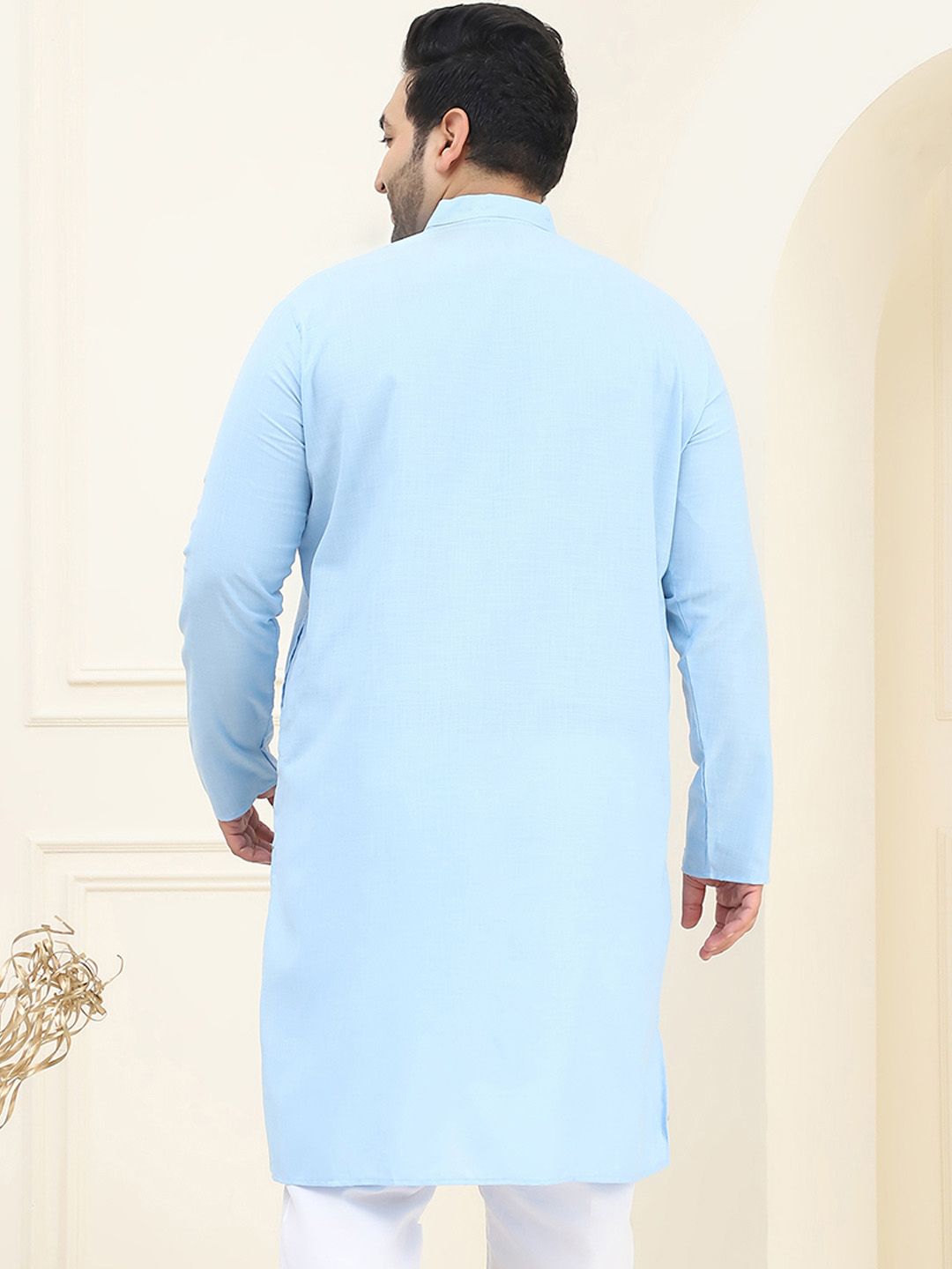 SOJANYA PLUS Band Collar Cotton Straight Kurta
