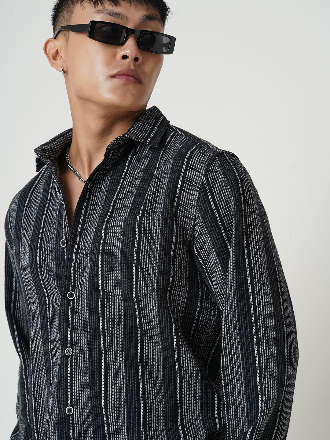 VASTRADO Men Classic Spread Collar Vertical Striped Cotton Slim Fit Casual Shirt