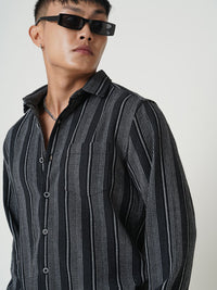 VASTRADO Men Classic Spread Collar Vertical Striped Cotton Slim Fit Casual Shirt