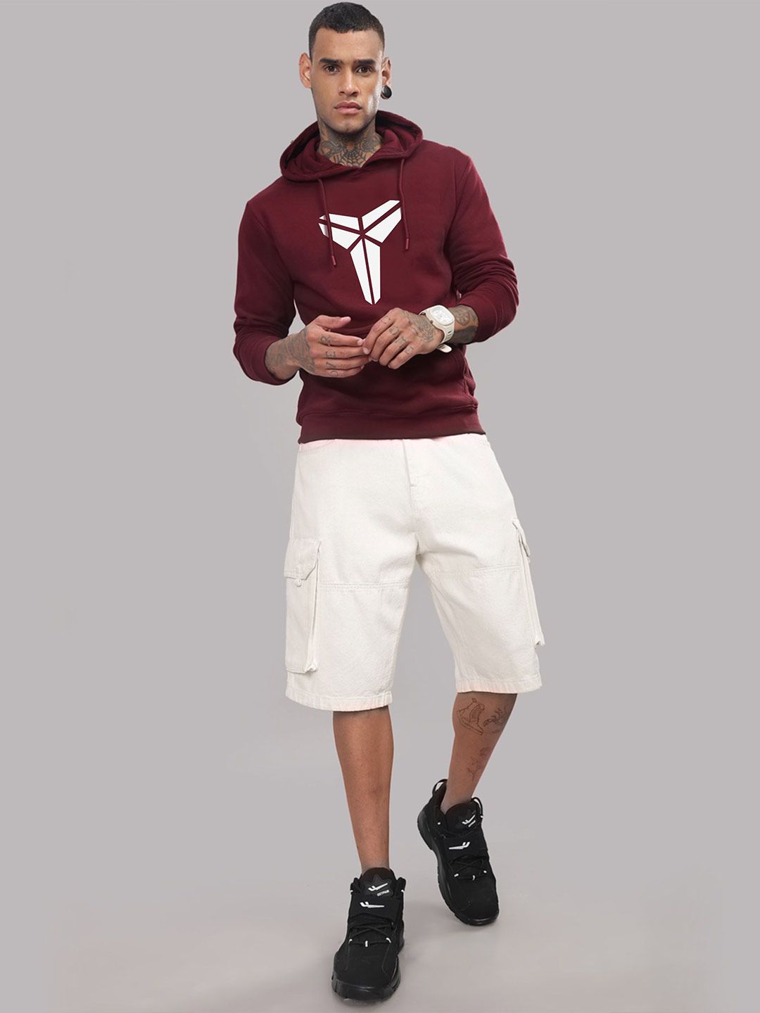 ADRO Men Graphic Printed Hood Cotton Pullover Sweatshirt