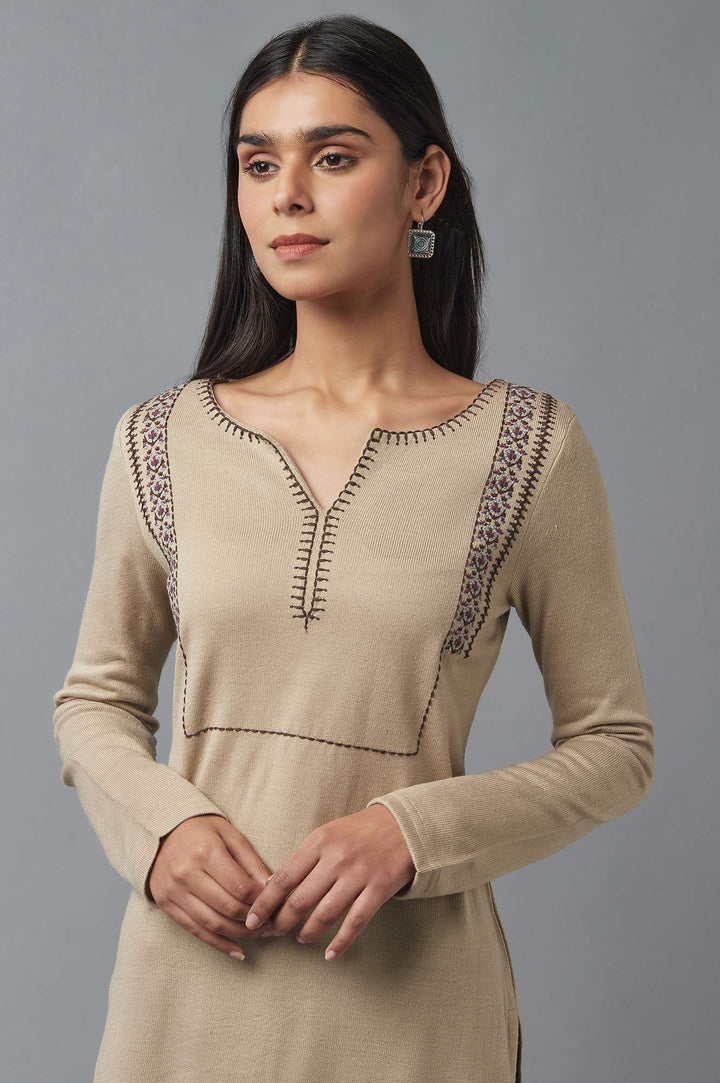 W Floral Embroidered Thread Work Acrylic Straight Kurta