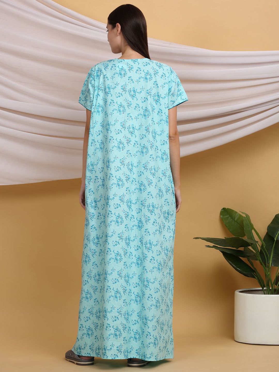 Sweet Dreams Printed Short Sleeves Maxi Nightdress