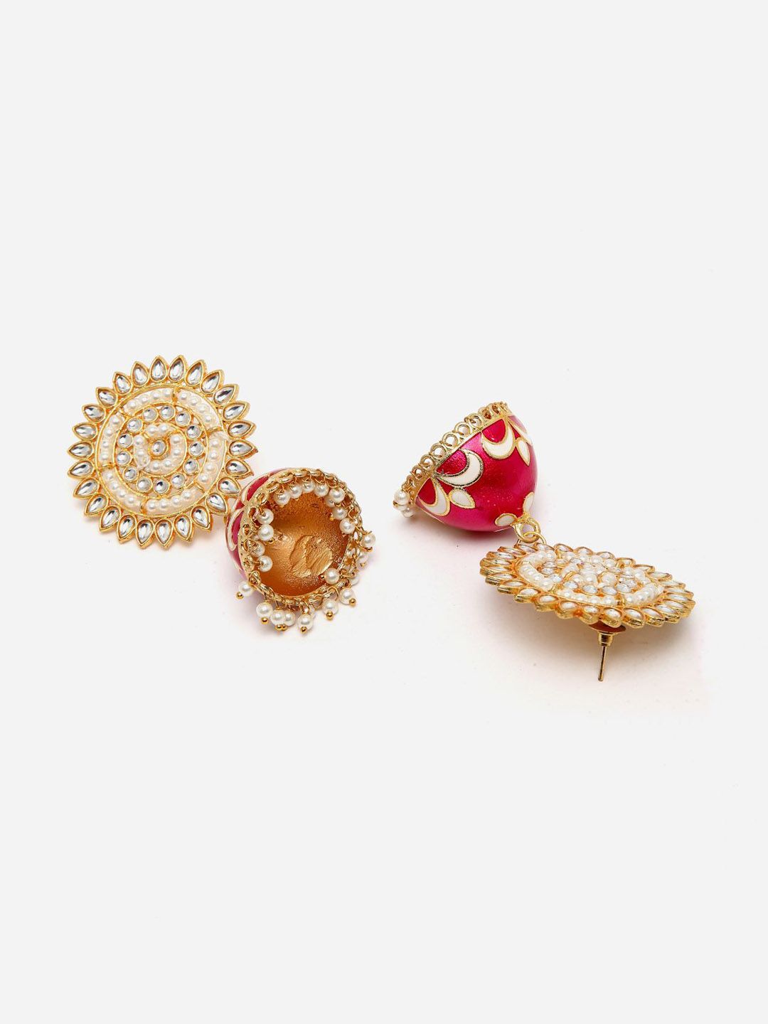 Anouk Gold-Plated Beaded & Kundan Studded Dome Shaped Jhumkas