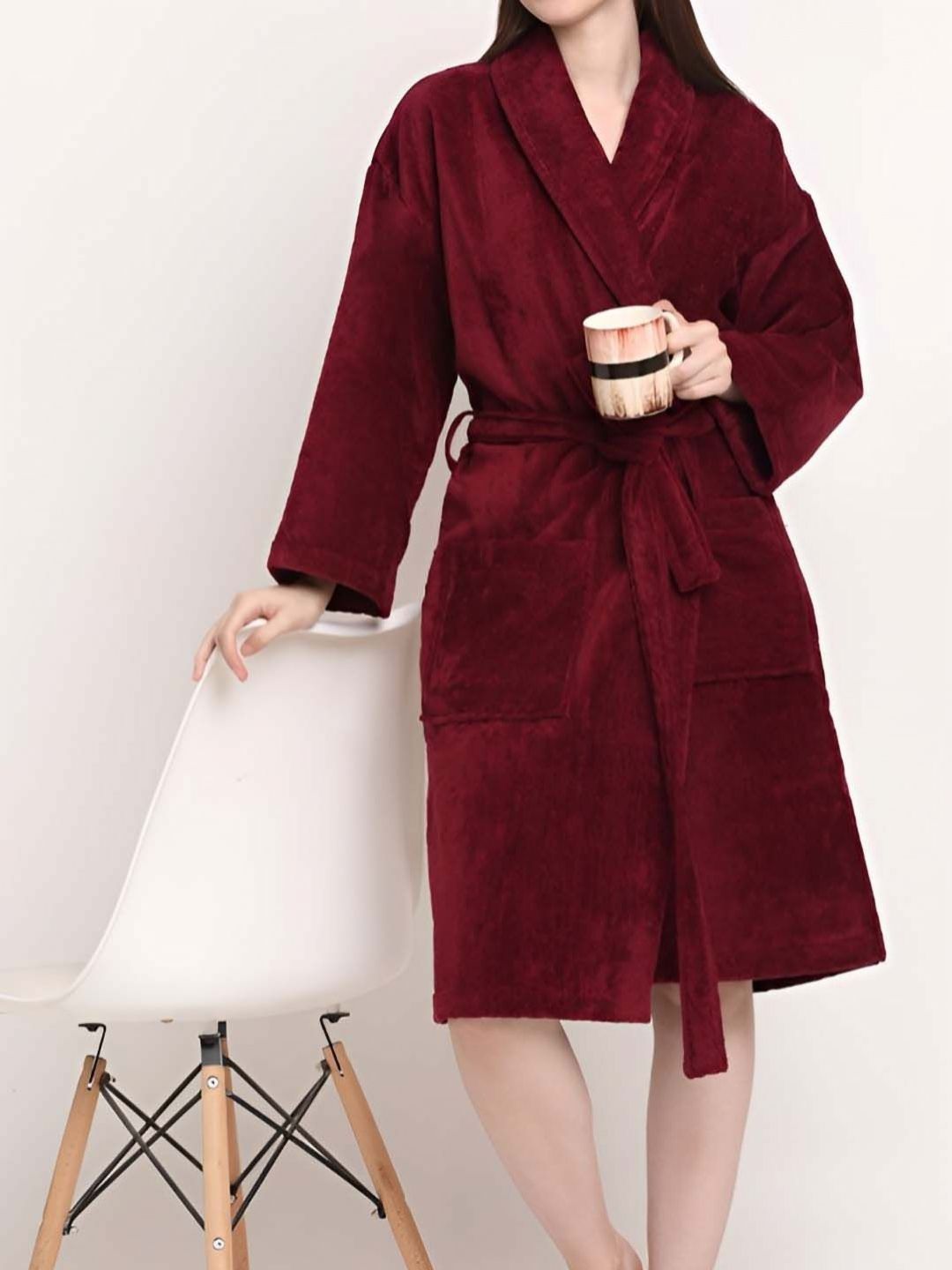 BOMBAY DYEING Purple Pure Cotton Bath Robe With Waist belt