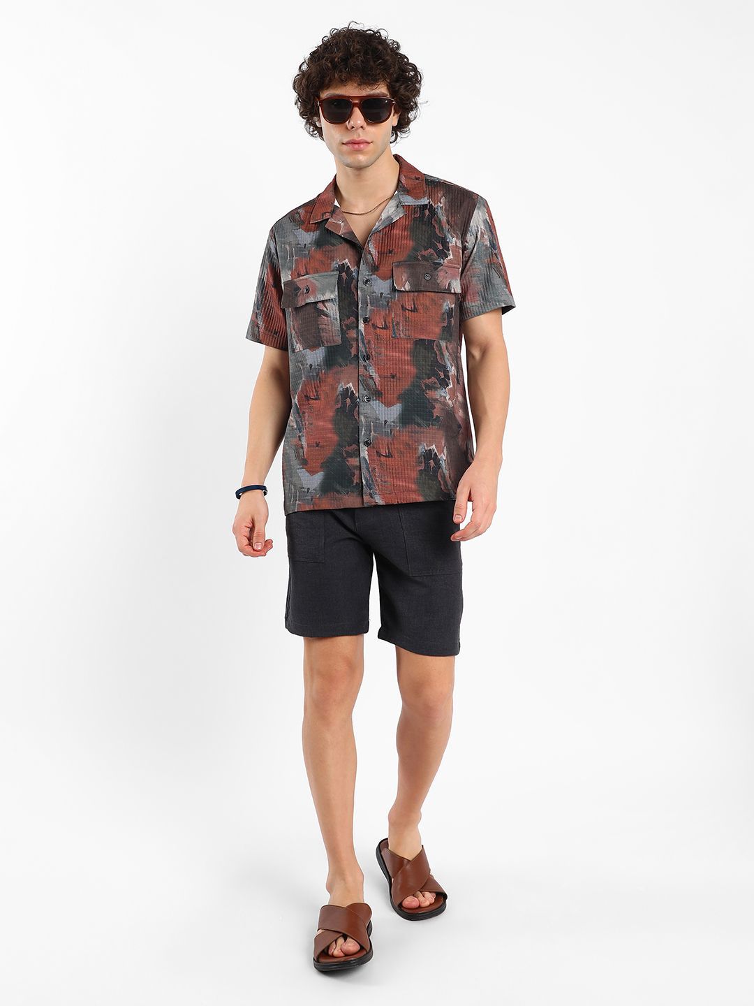 Campus Sutra Men Comfort Fit Cuban Collar Abstract Printed Oversized Casual Shirt