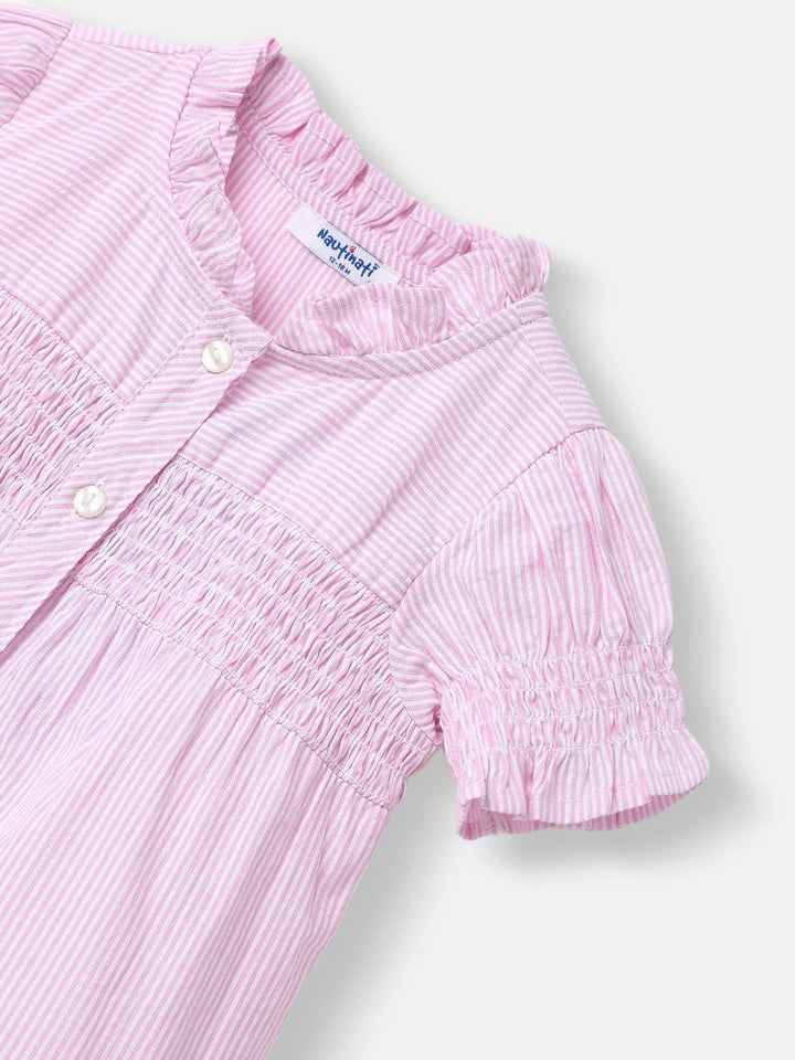 Nauti Nati Girls Yarn Dyed Cotton Checks Woven Top with Shirring Detail