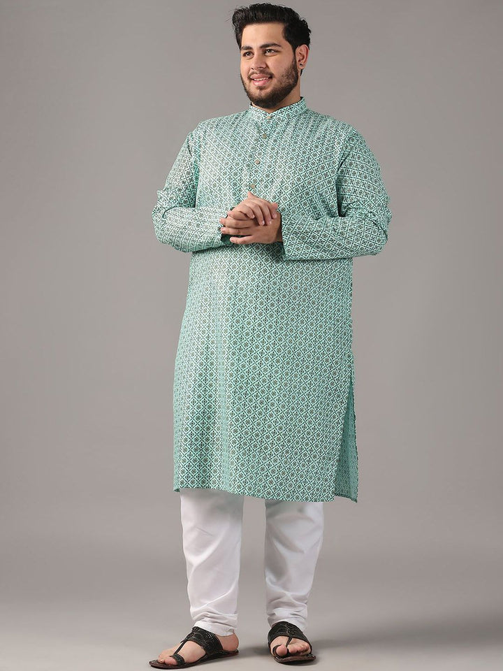 SOJANYA PLUS Plus Size Lelaki Motif Etnik Bercetak Cotton Linen Kurta Lurus Dengan Piyama