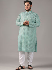 SOJANYA PLUS Plus Size Lelaki Motif Etnik Bercetak Cotton Linen Kurta Lurus Dengan Piyama