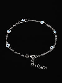 PANASH 925 Sterling Silver Rhodium-Plated Stone Studded Evil Eyes Multistrand Bracelet